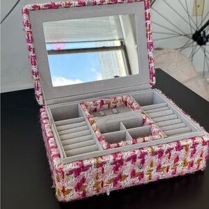 Pink Tweed Jewelry Box with Mirror